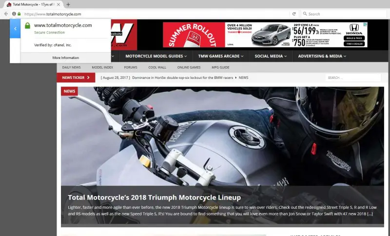 Screen shot: SSL Secure working on FireFox