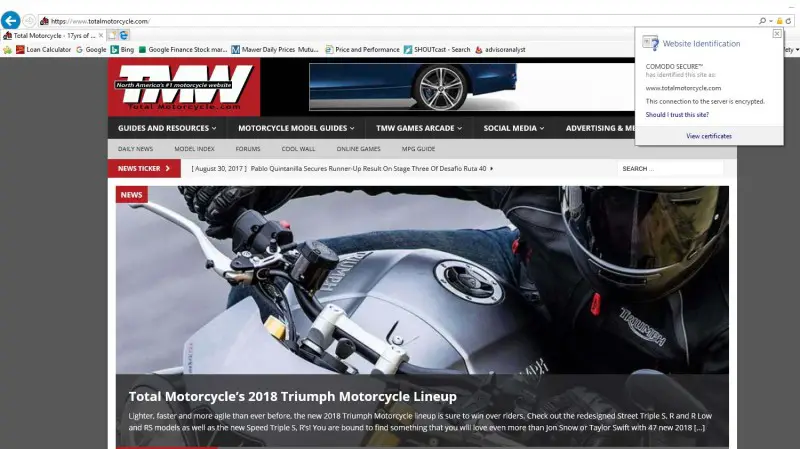 Screen shot: SSL Secure working on Internet Explorer