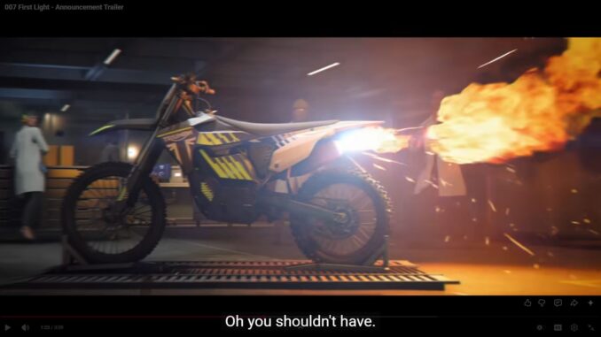 Custom flamethrower Triumph motocross bike featured in 007 First Light